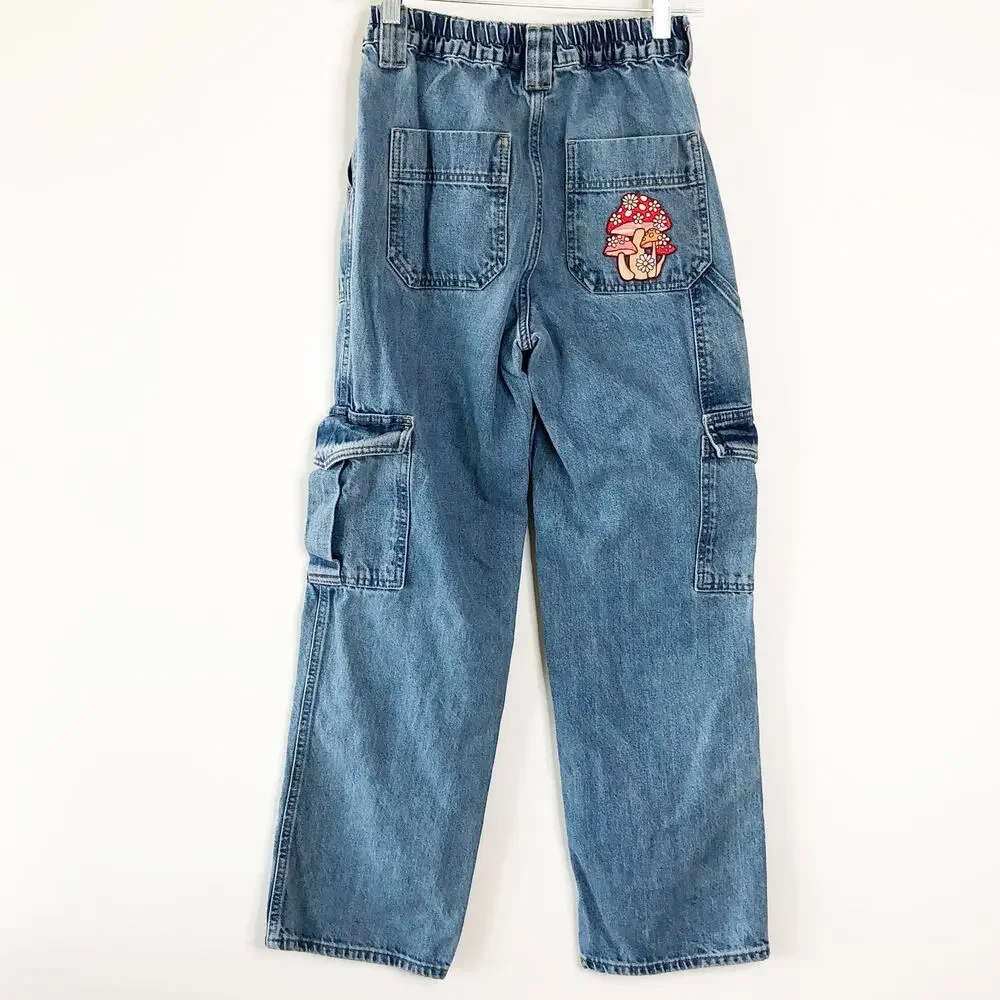 BDG Skate Jeans Mushroom Patch 26 X 37 Pull On Elastic Waist Carpenter Cargo
